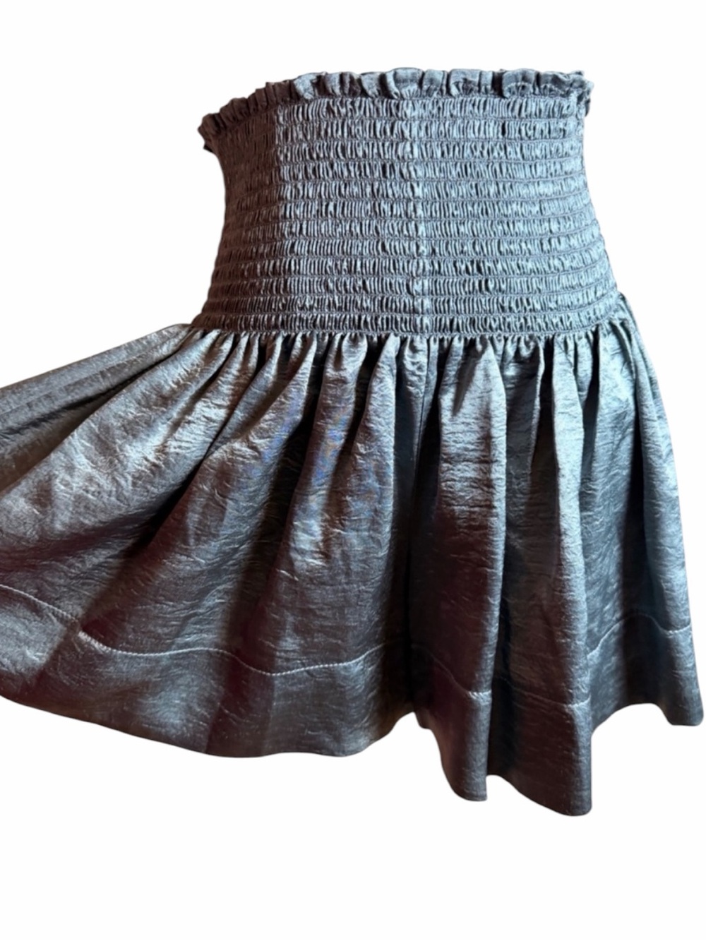 KOCH Erica Steel Gloss Metallic Smocked Mini Skortā Size M Made in USA